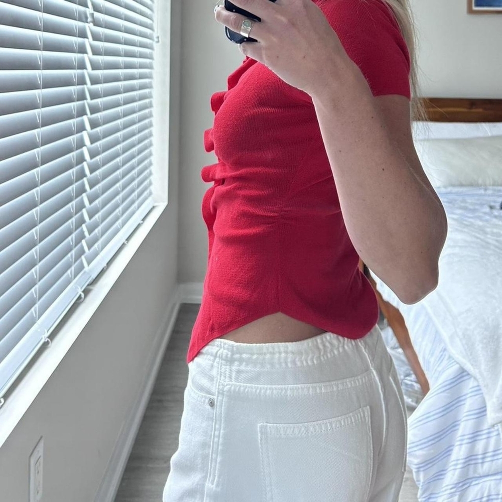 Zara Red Ruffle-Front Crop Top - Picture 3 of 4